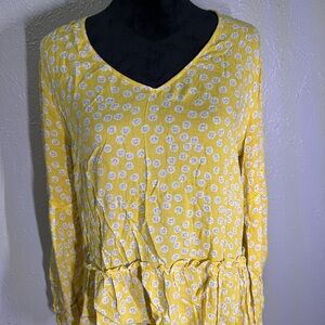 PLEIONE Yellow Floral V-Neck Blouse
